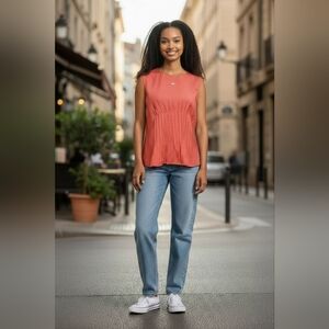 ANTHROPOLOGIE Coral Camisole Tank Pleated Zip Entry NWT Sz M